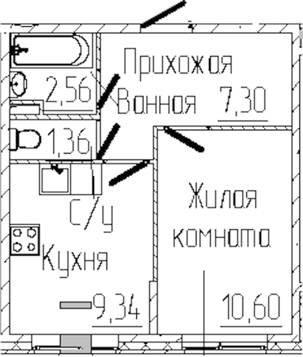 1-комнатная квартира 31.16 м², 1/8 эт., ЖК «SERTOLOVO PARK»